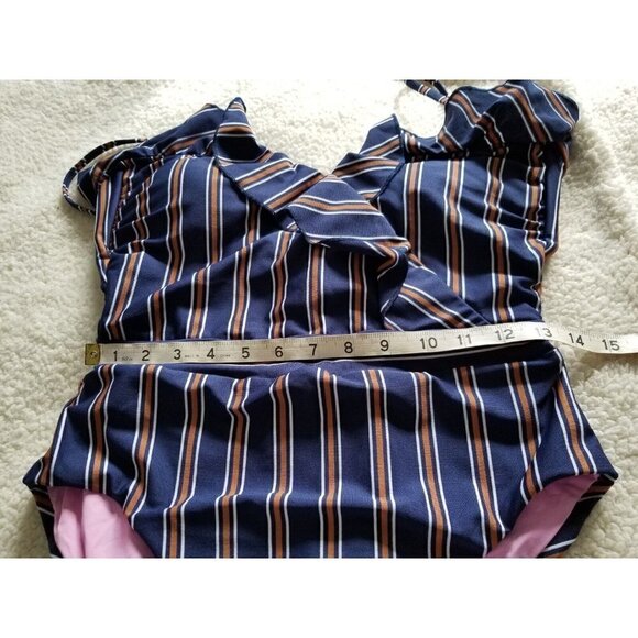Isabella Rose Broadway One-Piece Navy Blue Multi Striped Women's Size L - Picture 9 of 15